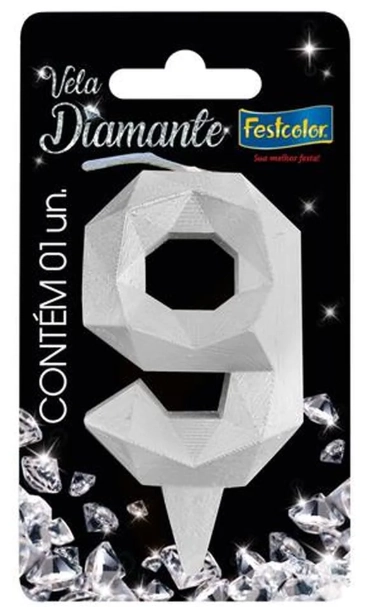 Vela Aniversário Diamante Prata N9 Festcolor