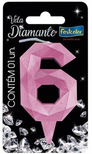 Vela Festcolor N?6 Diamante Rosa 1un