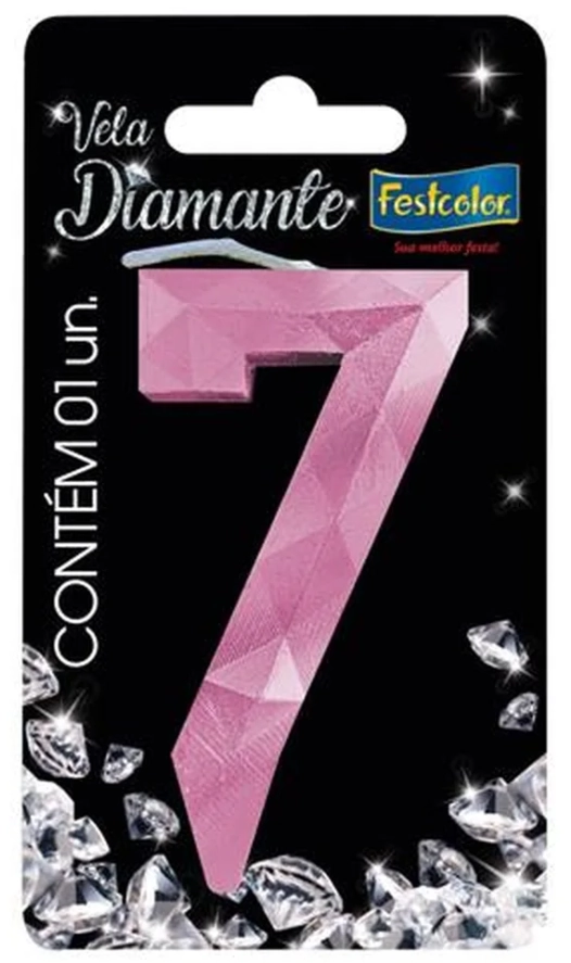 Vela Diamante Rosa N7 Festcolor