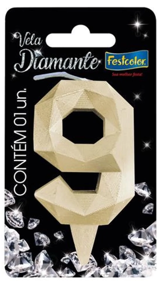 Vela Formato Diamante Cor Ouro N 9 Festcolor