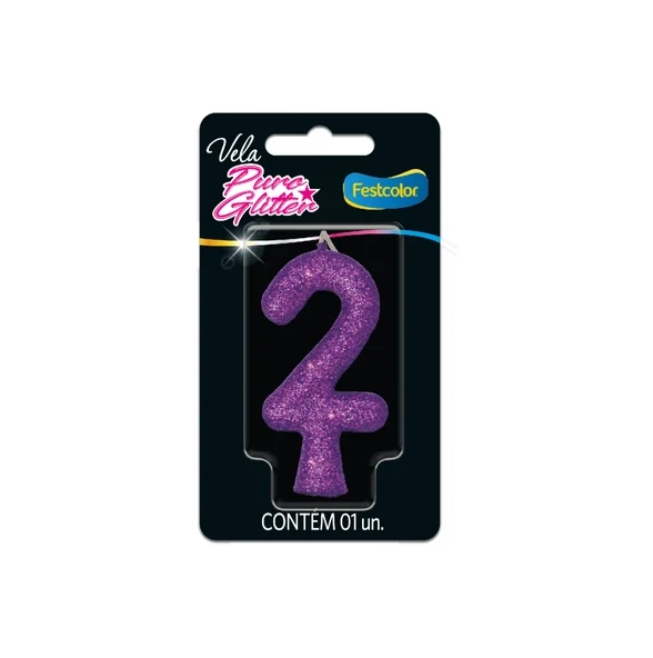 Vela Puro Glitter Roxa N 2 Festcolor