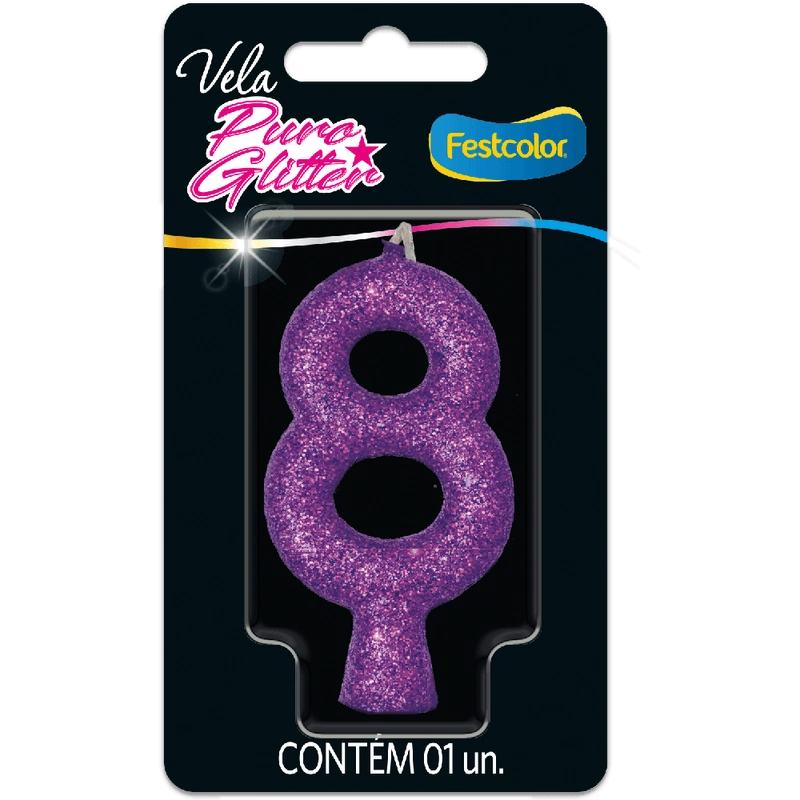 Vela Puro Glitter Festcolor Roxa 8