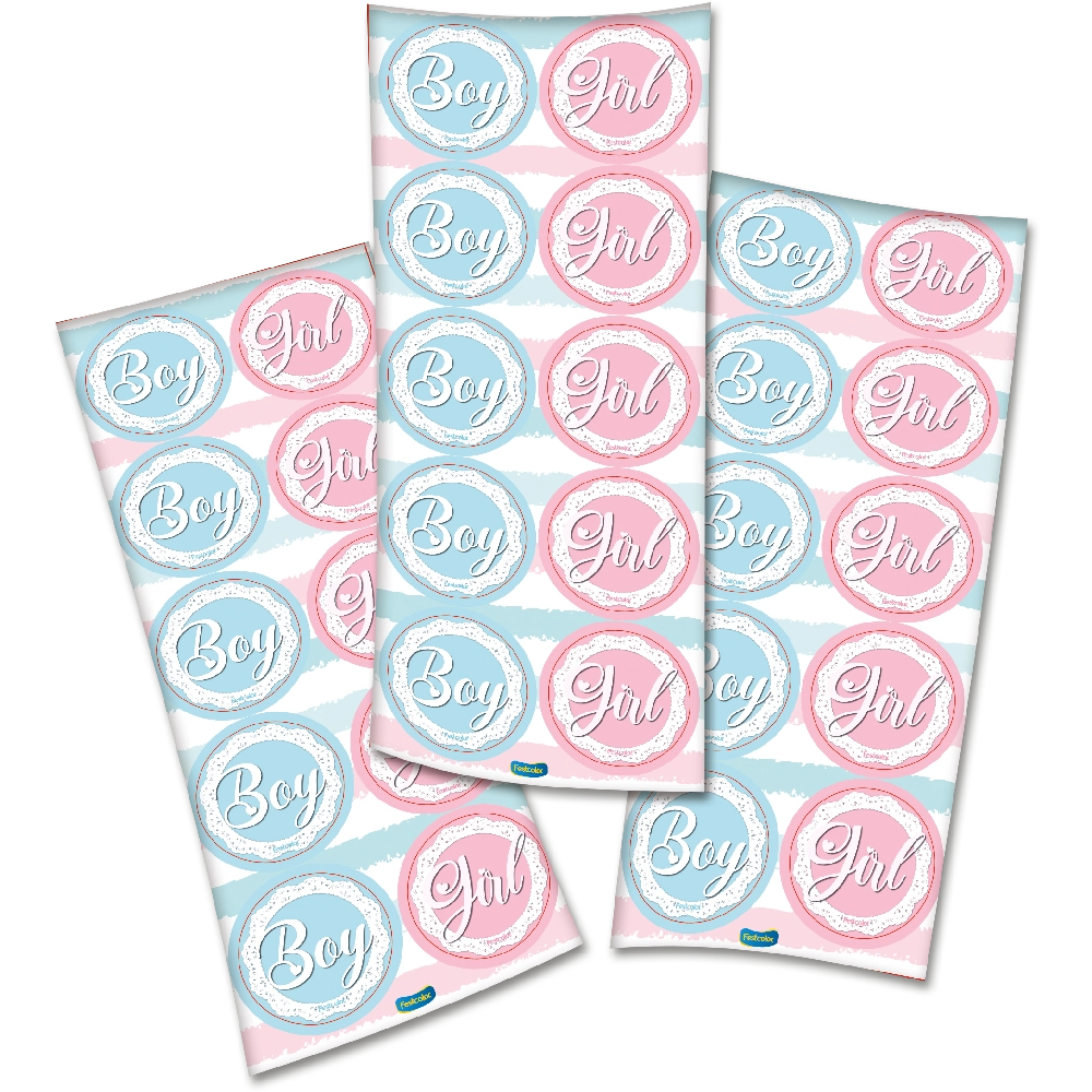 Adesivo Cha Revelacao Azul E Rosa C/30 Festcolor
