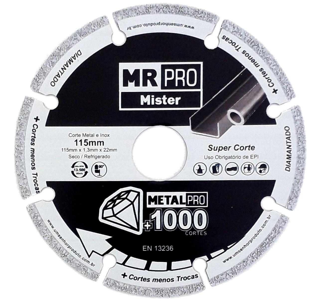 Kit 2 Disco Diamantado Mr Pro 115mm + 1000 Cortes - Mister