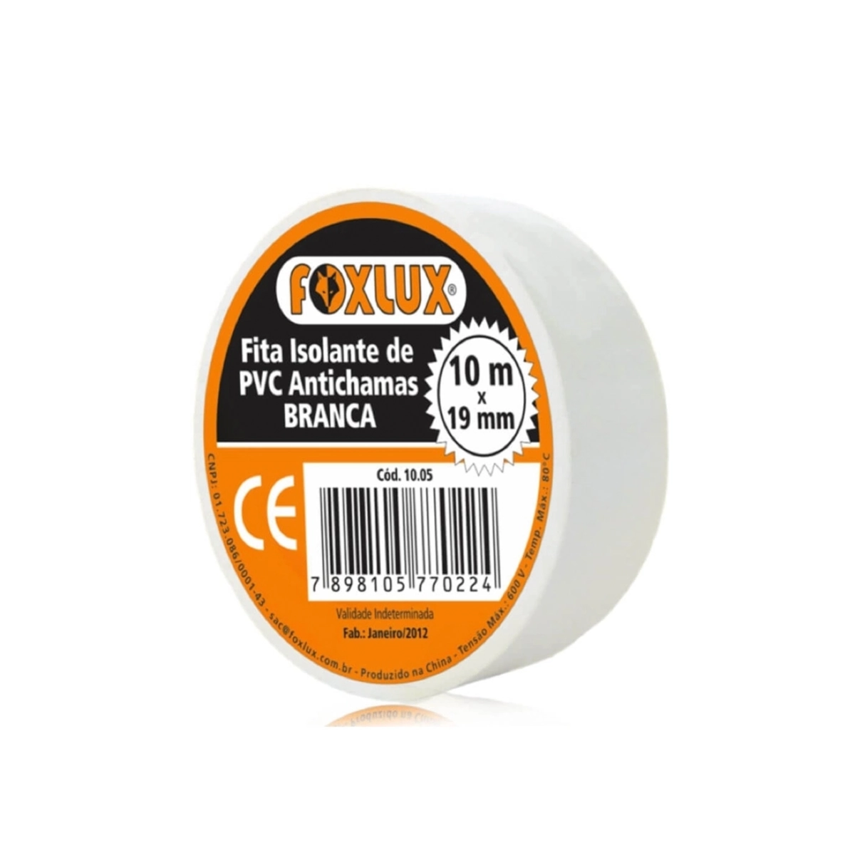 Kit 10 Fita Isolante Antichamas Branca 19mm X 10m - Foxlux