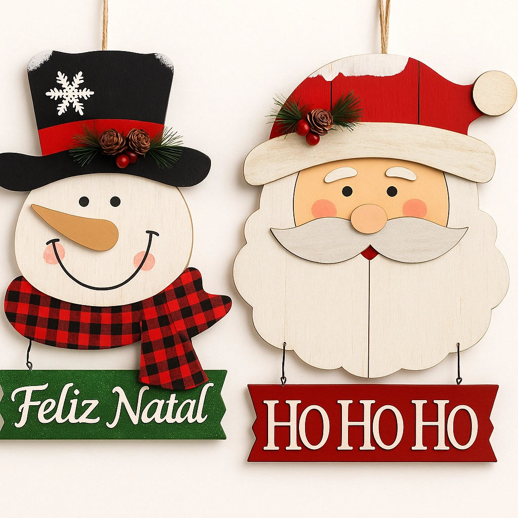 Placa Decorativa Boneco Natalino 30x1x45cm Ref Wf1415
