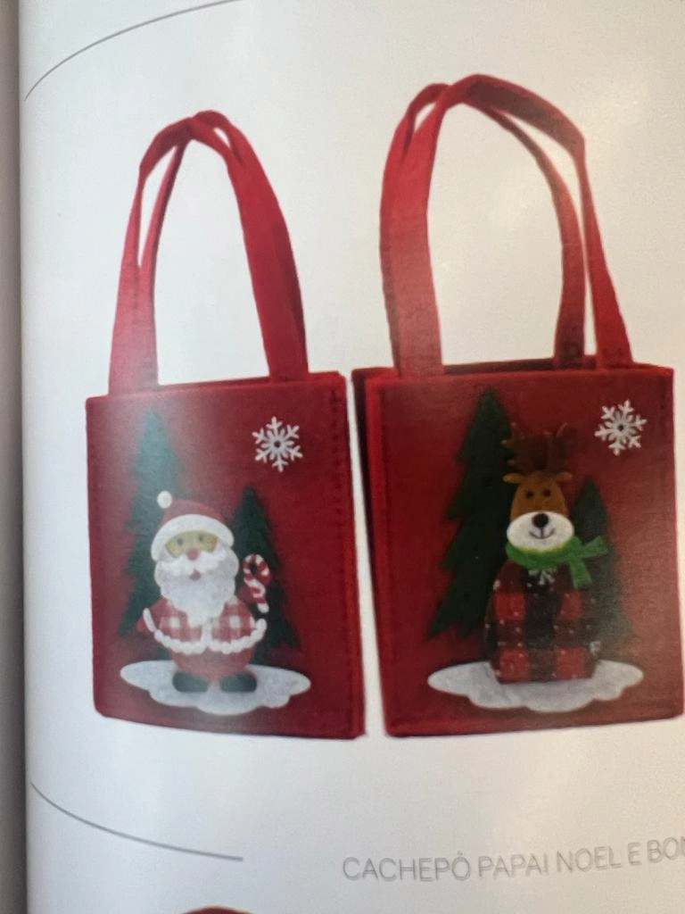 Sacola Feltro Papai Noel Rena Neve Vm 10.5cmx7cmx23cm Xy1294 Rio Maste