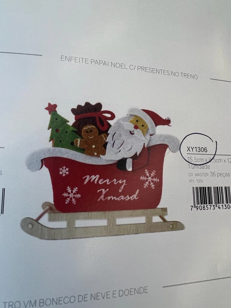 Enfeite Papai Noel Presente Treno 15.5cmx8.5cmx12cm Xy1306 Rio Master