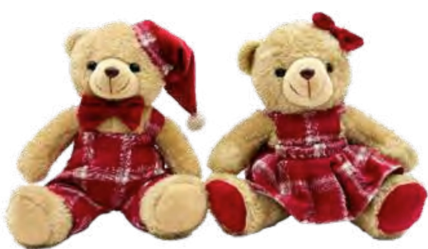 Urso Natal C/roupa Xadrez Verm C/gorro 20cm Ref.sy2968