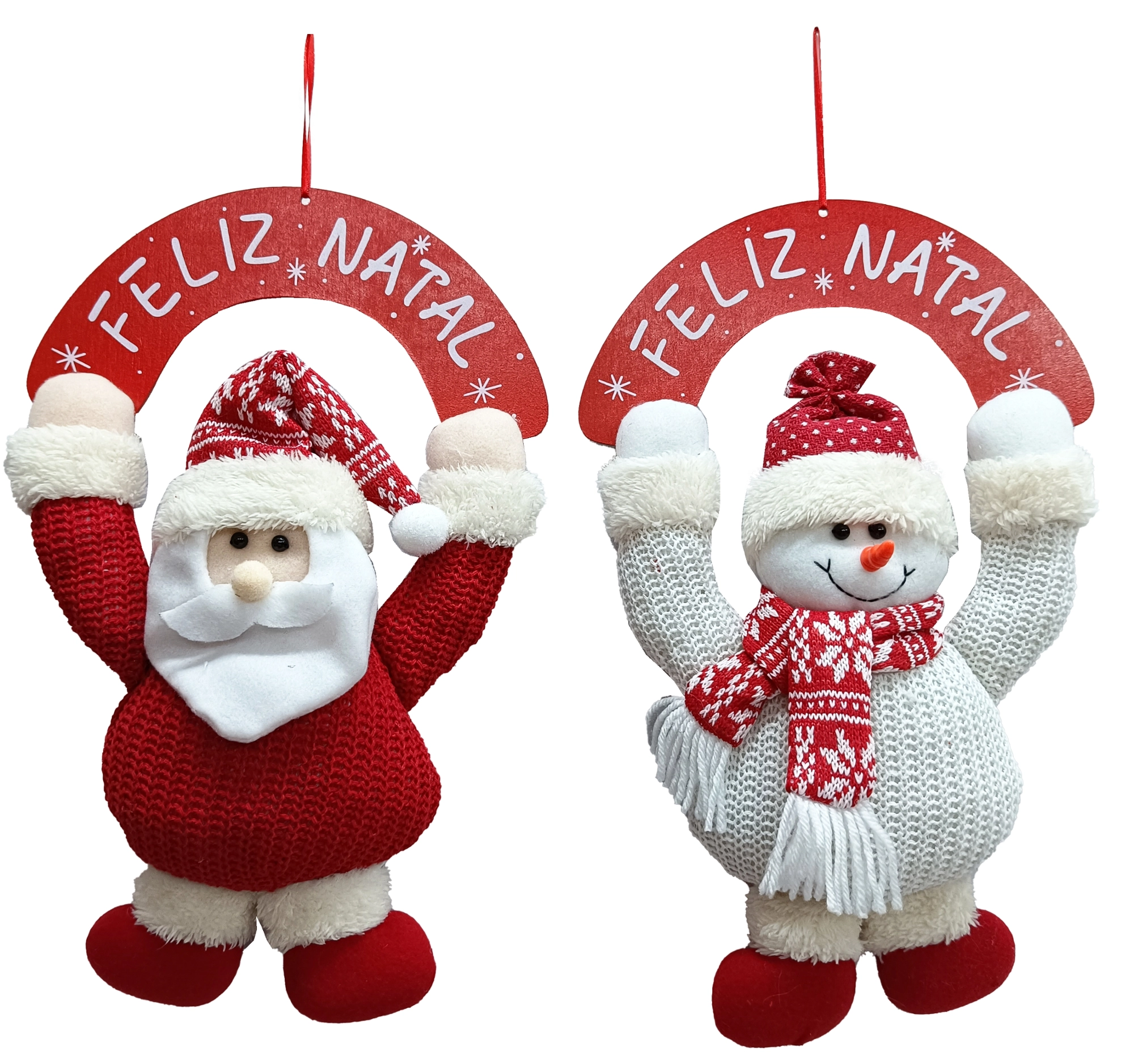 Enfeite Natal Pendurar Placa Boneco Vermelho 35cm Xts3970 Rio Master