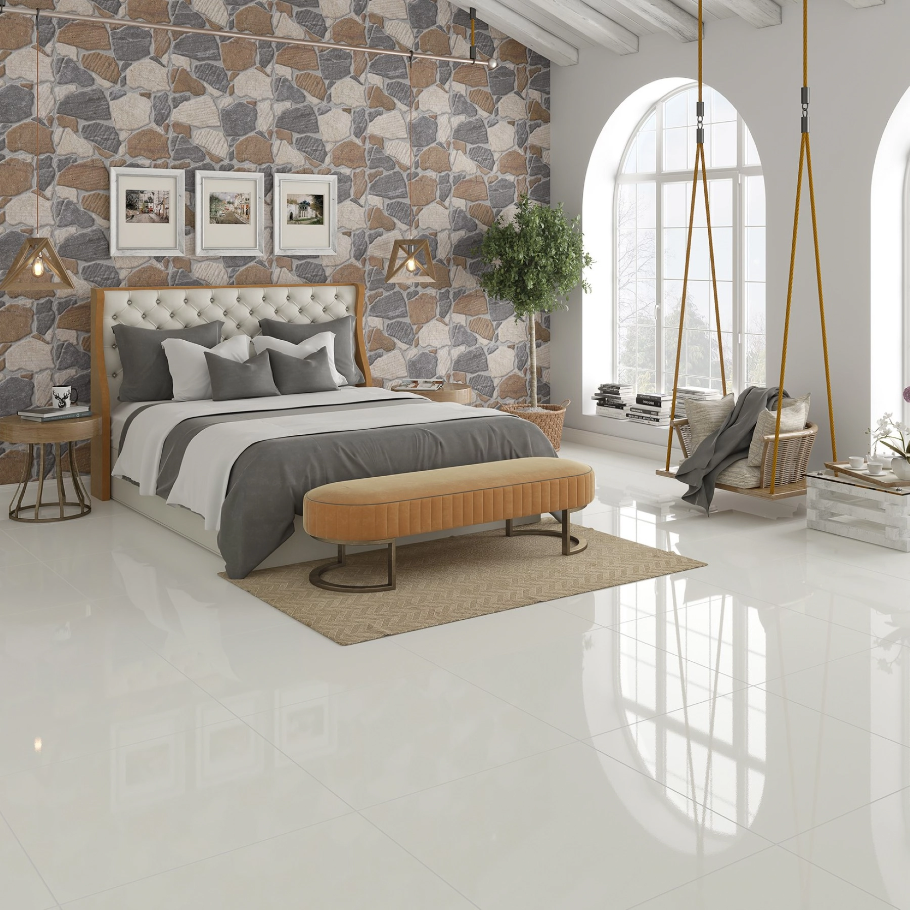 Piso Cerâmico Marmorizado Brilhante Borda Reta Interno 63x63cm PSI-63220R Incenor