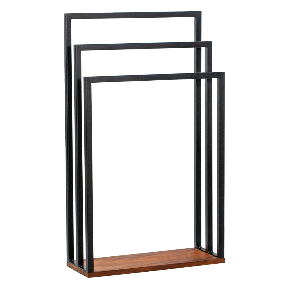 Porta Toalha Para 3 Toalhas Eleganza 50 Cm Metal Preto E Madeira - Pallazio