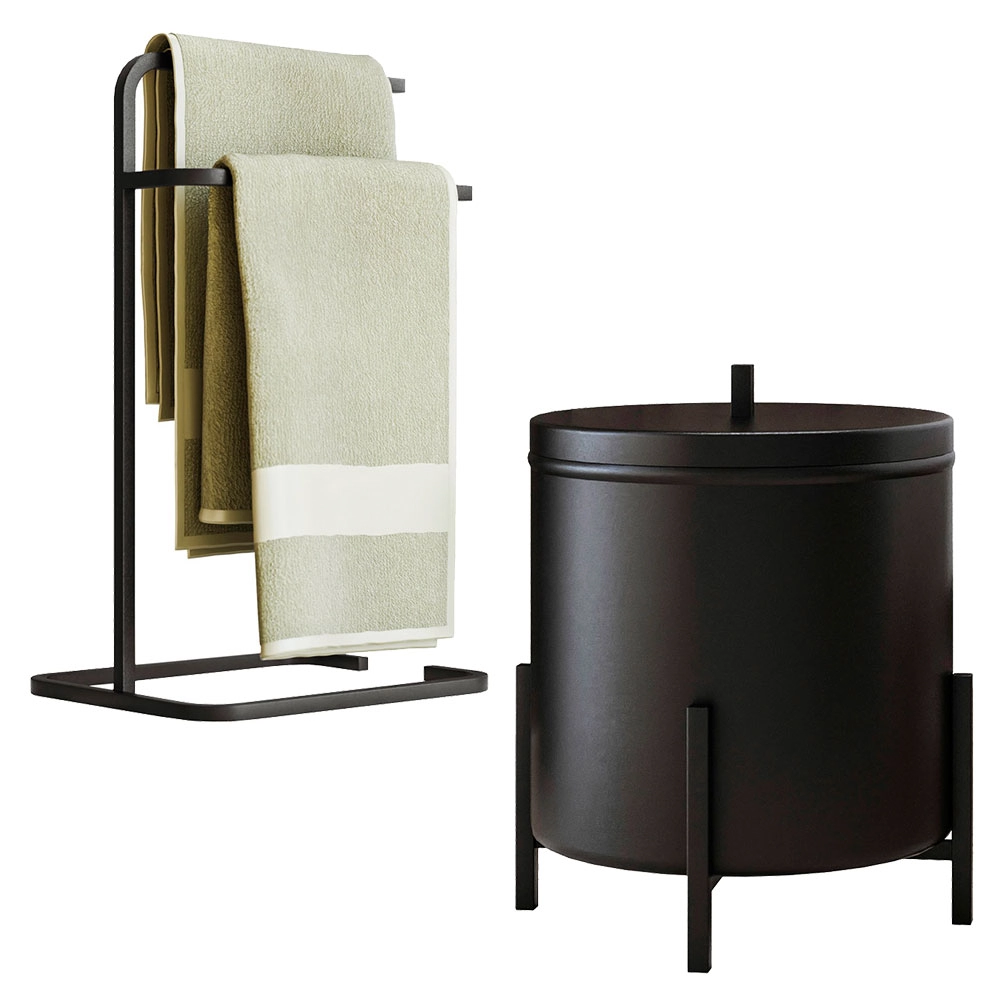Kit Porta Toalha De Rosto E Lixeira De Banheiro 6l Eleganza Metal Preto - Pallazio