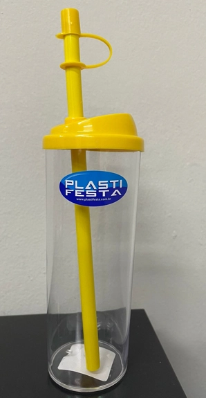 Copo Shake Long Cristal C/tampa Amarela Plastifesta