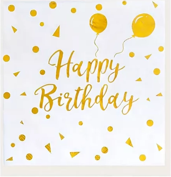 Guardanapo Papel C/ Happy Birthday Dourado C/20un 33x33cm Ponto Das Festas