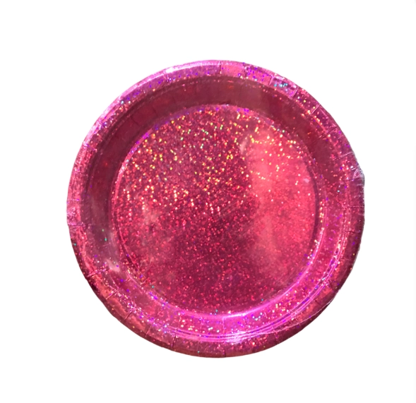 Prato Papel Holografico Pink 18cm C/8un Ponto Das Festas