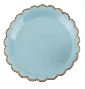 Prato Papel Colors Azul C/ Borda Dourado 18cm C/8un Ponto Das Festas