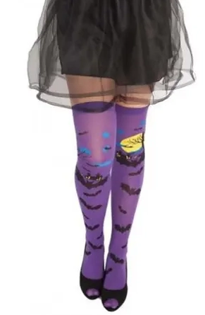 Meia Arrastao Roxo Lua Cheia/morcegos 70cm Ponto Das Festas