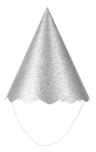 Chapeu P/ Aniversario Glitter Prata 20cm C/6un Ponto Das Festas
