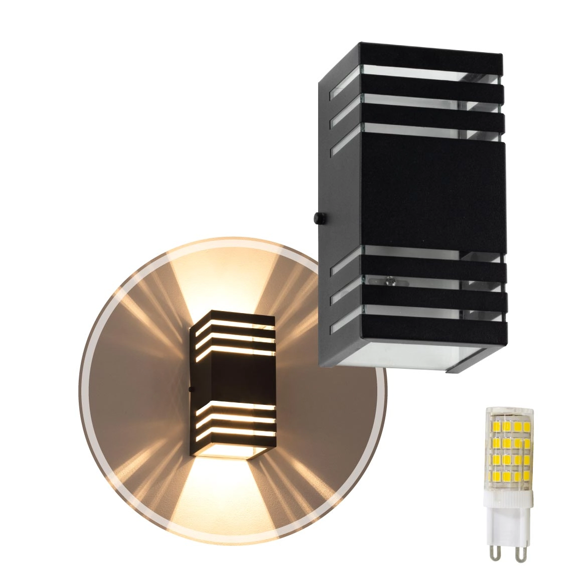 Arandela Efeito 6 Frisos Alumínio Externa Preta + Led G9 Bq St2754