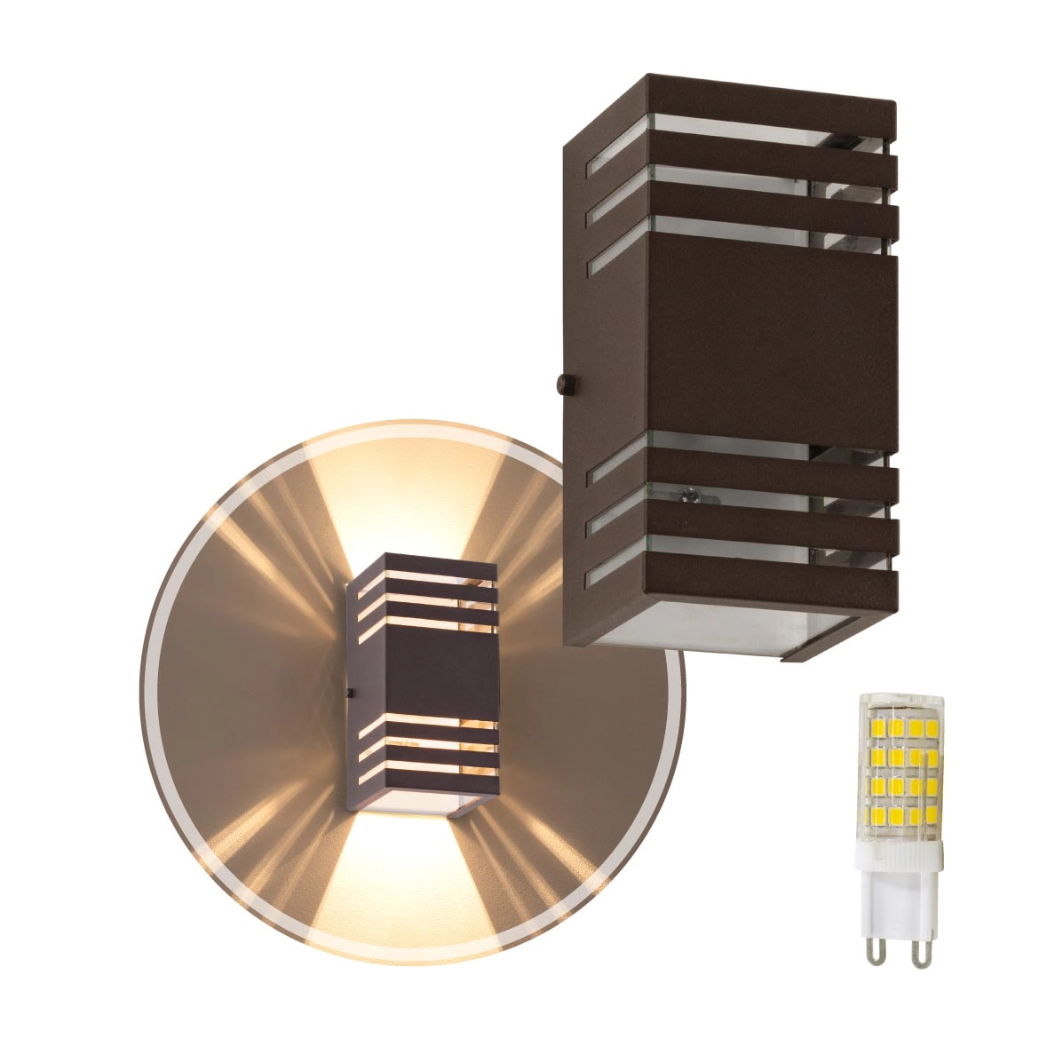 Arandela Efeito 6 Frisos Alumínio Externa Marrom + Led G9 Bq St2754