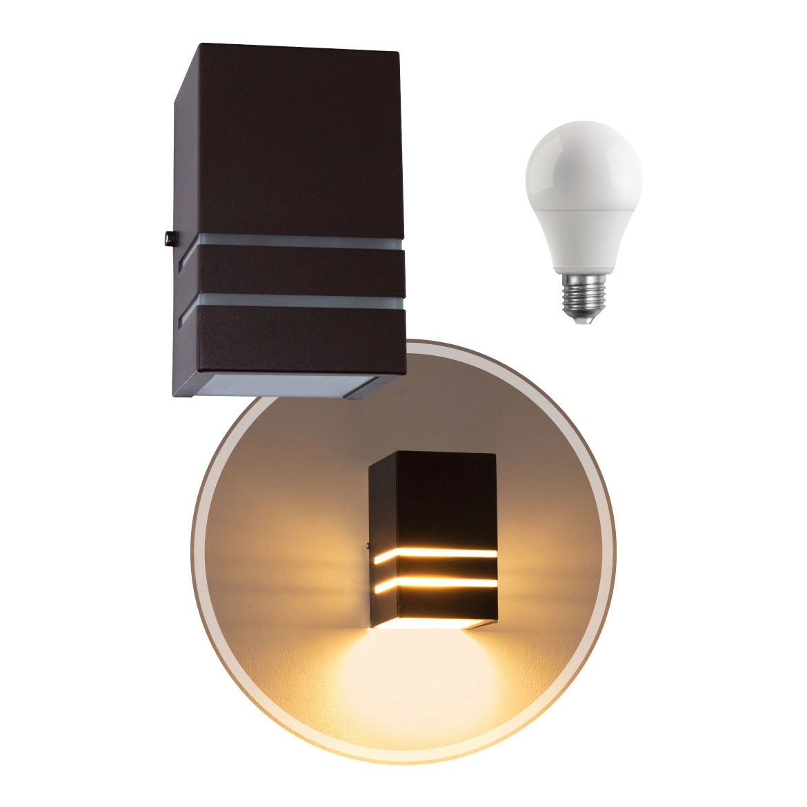 Arandela 1 Foco Facho E Frisos Marrom + Led Br. Quente St294