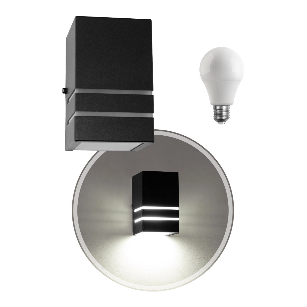 Arandela 1 Foco Facho E Frisos Preta + Led Br. Frio St294