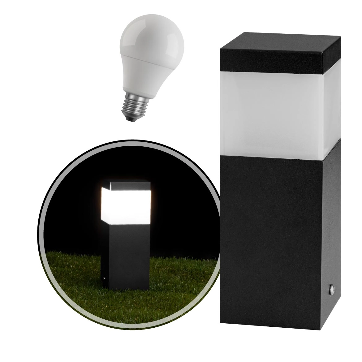 Poste Balizador Preto 20cm Jardim Alumínio + Led Branco Frio St2791