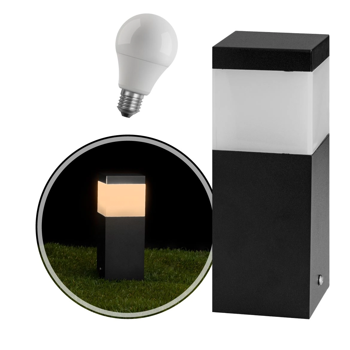 Poste Balizador Preto 20cm Jardim Alumínio + Led Branco Quente St2791