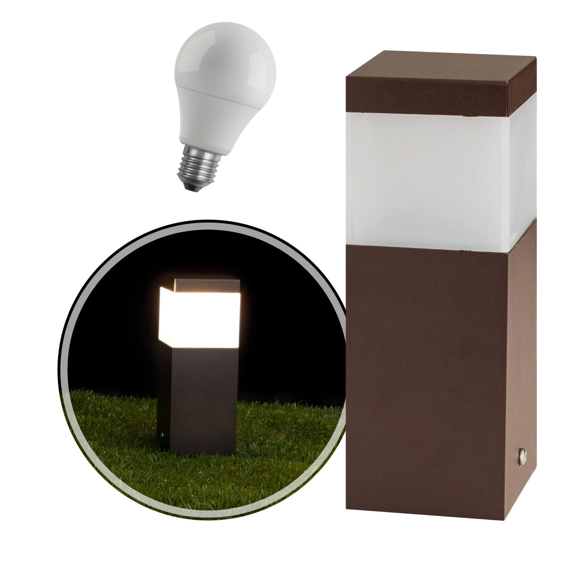 Poste Balizador Marrom 20cm Jardim Alumínio + Led Branco Frio St2791