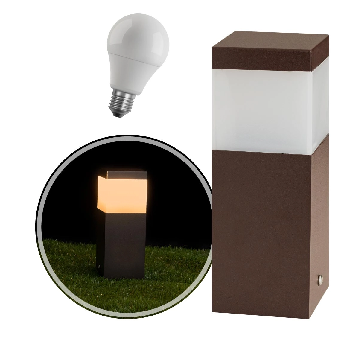 Poste Balizador Marrom 20cm Jardim Alumínio + Led Branco Quente St2791