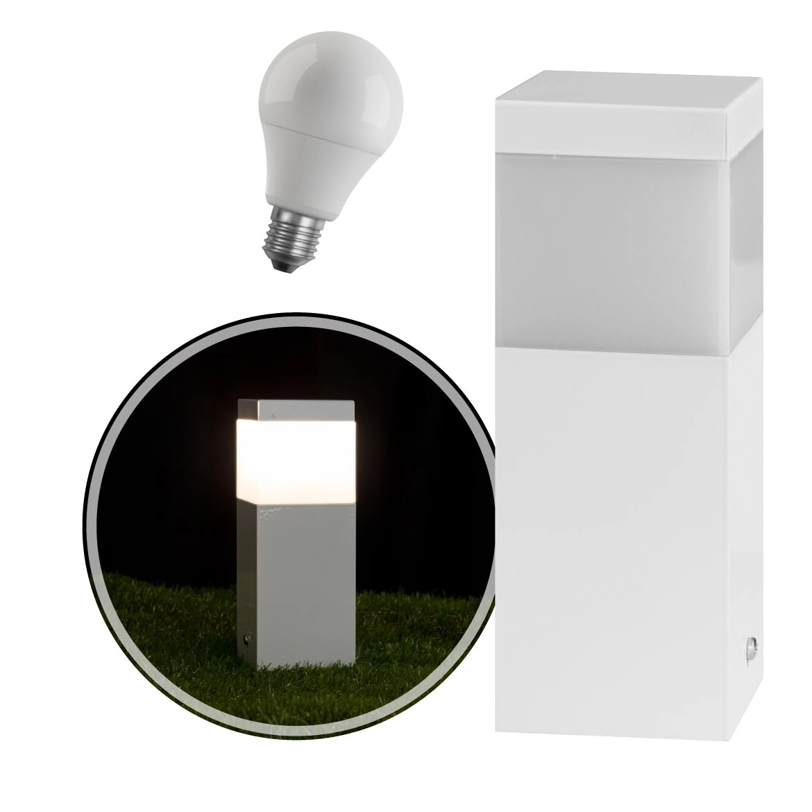 Poste Balizador Branco 20cm Jardim Alumínio + Led Branco Frio St2791