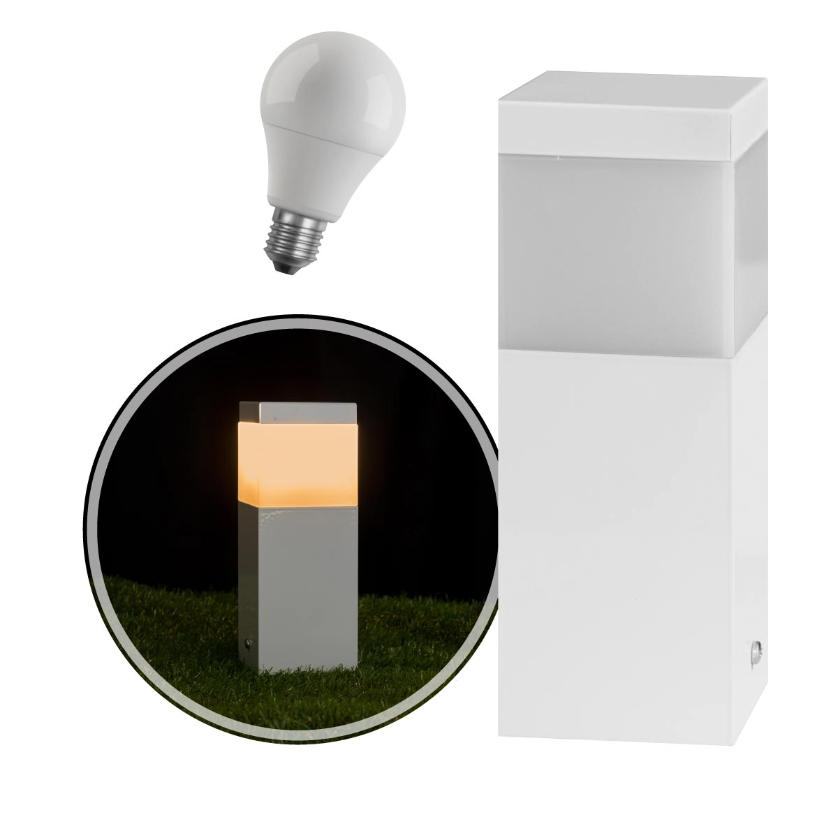 Poste Balizador Branco 20cm Jardim Alumínio + Led Branco Quente St2791
