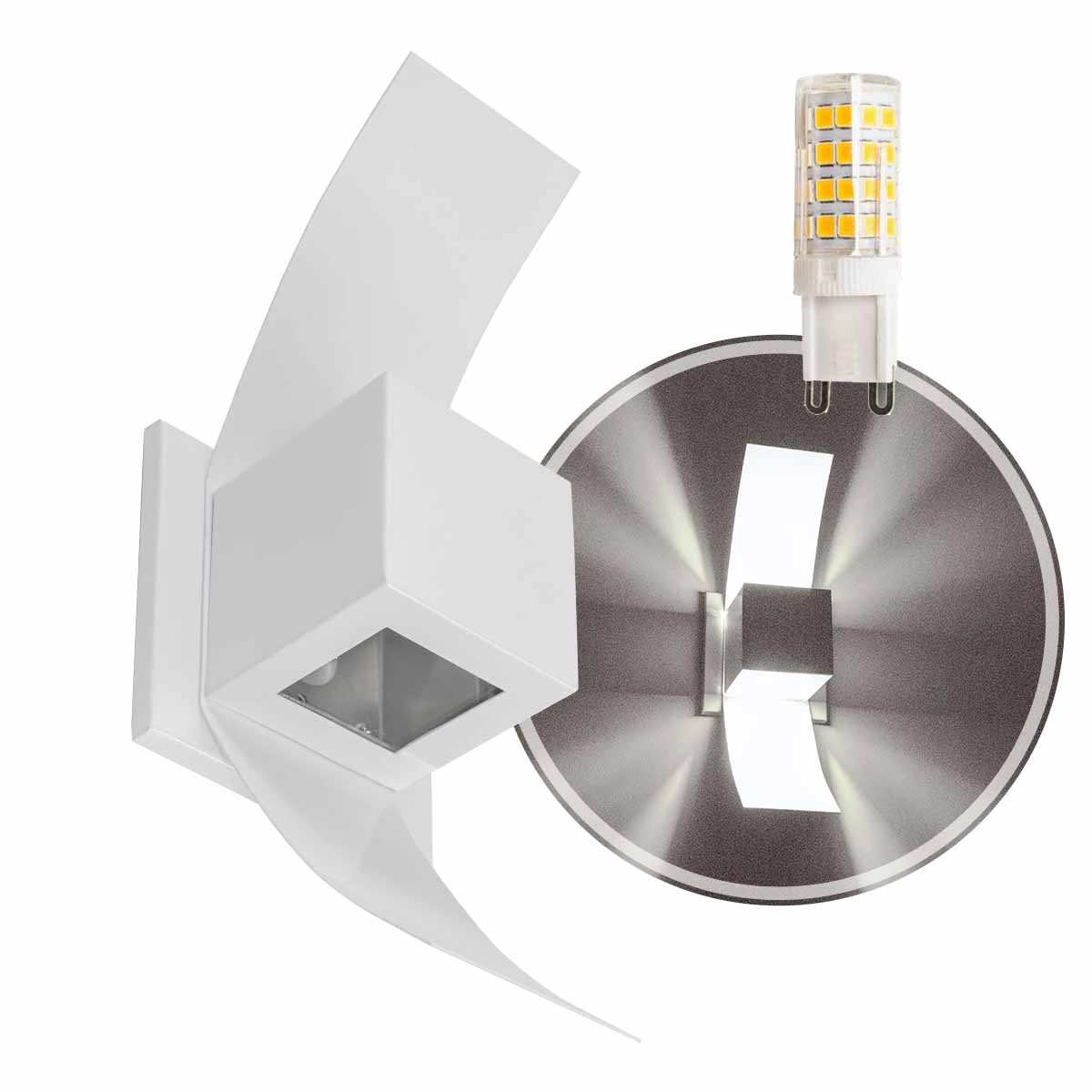 Arandela Box Aba Efeito 2 Foco Alumínio Branca + Led G9 5w Branco Frio St890