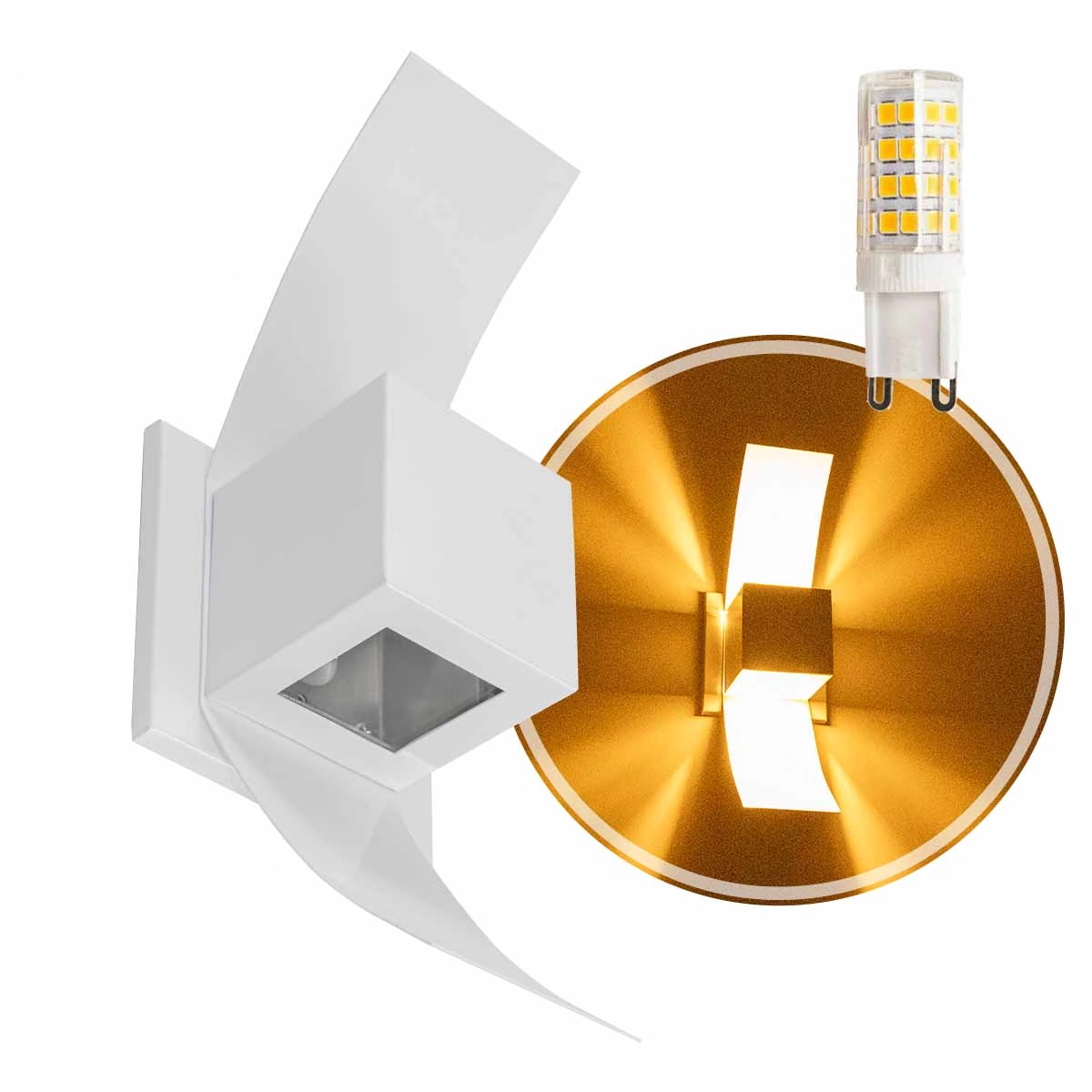 Arandela Box Aba Efeito 2 Foco Alumínio Branca + Led G9 5w Branco Quente St890