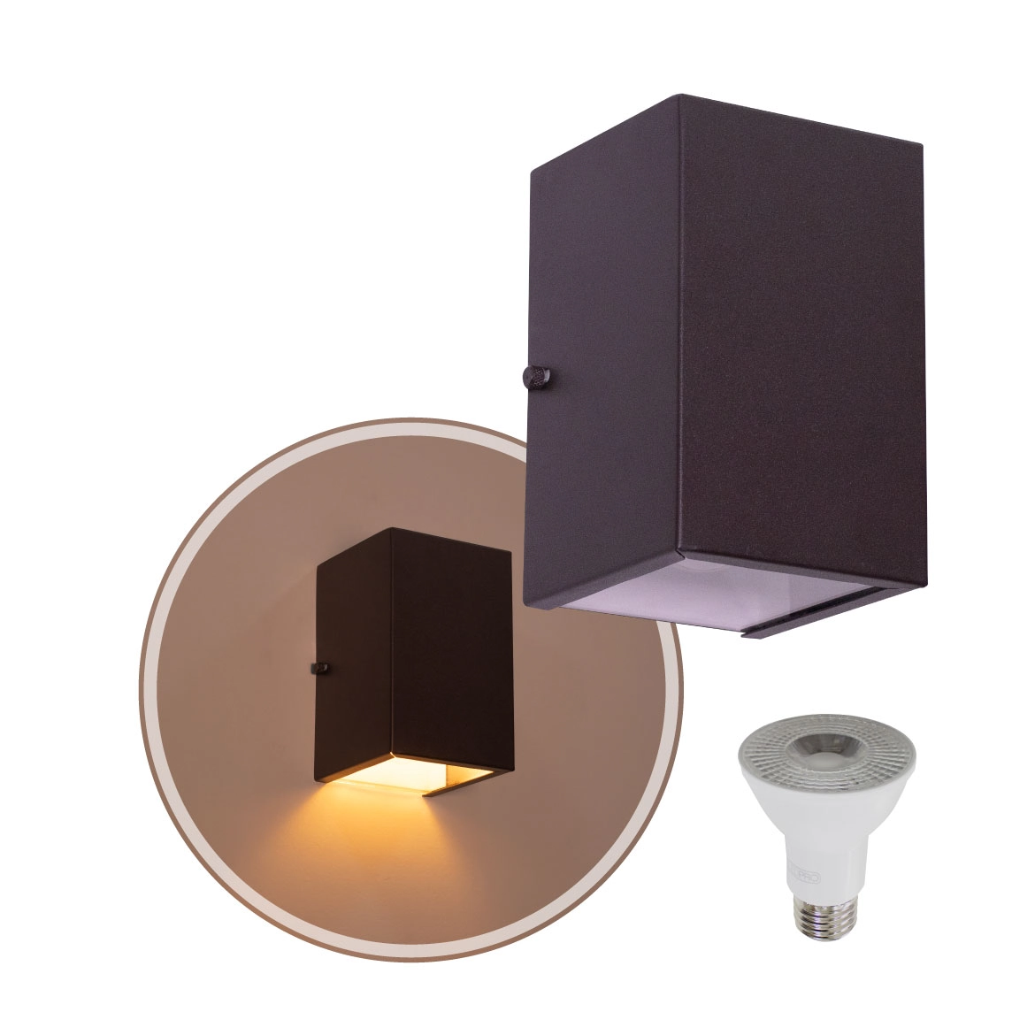 Arandela 1 Foco Média Alumínio Ext. Marrom + Led Par20 Br. Quente St2769