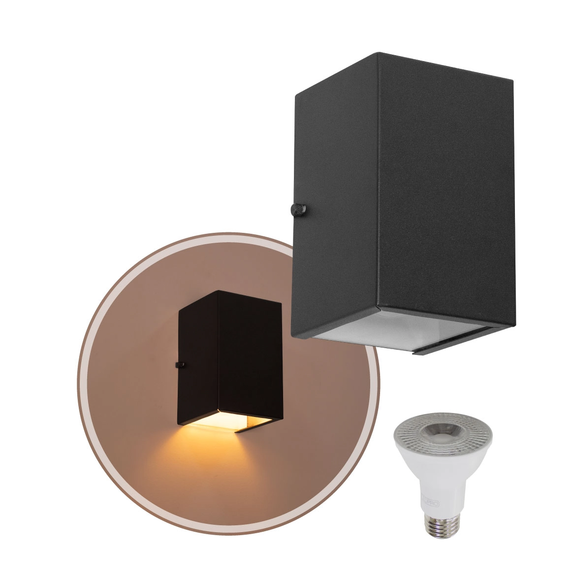 Arandela 1 Foco Média Alumínio Ext. Preta + Led Par20 Br. Quente St2769