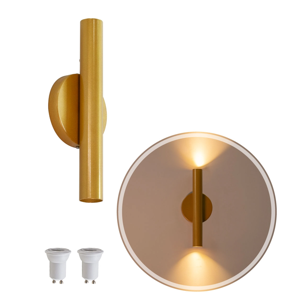 Arandela Tubo Cilindro Dourado 30cm 2 Fachos + 2 Led Mr11 Br.quente St2773