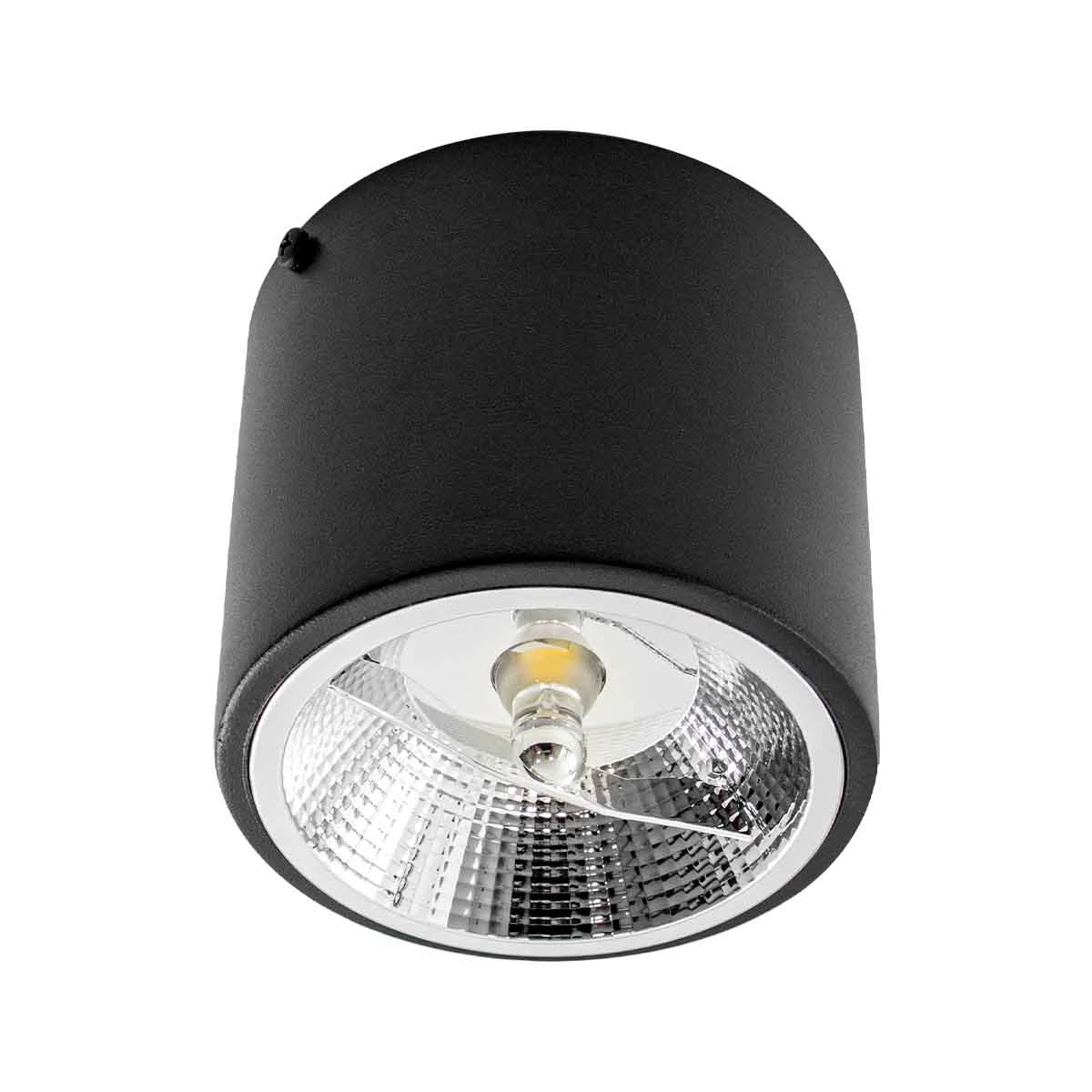 Plafon Sobrepor Redondo Preto 1 Foco + Led Ar111 Br. Quente Starlumen St2947