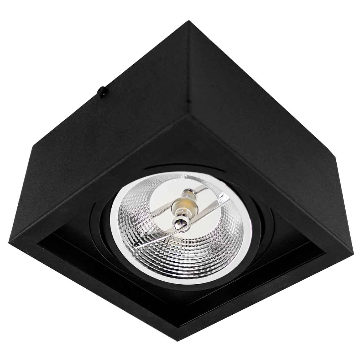Plafon Spot Sobrepor Box Preto + Led Ar111 12w Br. Quente St2939