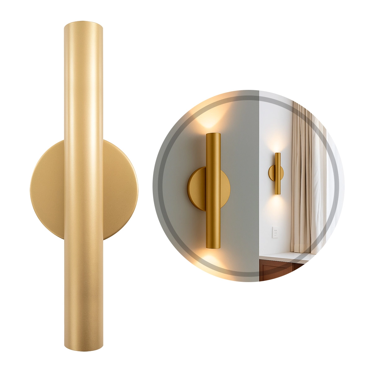 Arandela Tubo Cilindro Cyla 30cm Champanhe 2 Fachos P/ 2 Led Mr11 St2773