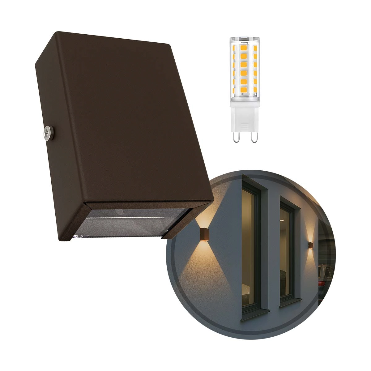 Arandela Slim 2 Focos Marrom Externa + Led G9 Br. Frio St3144
