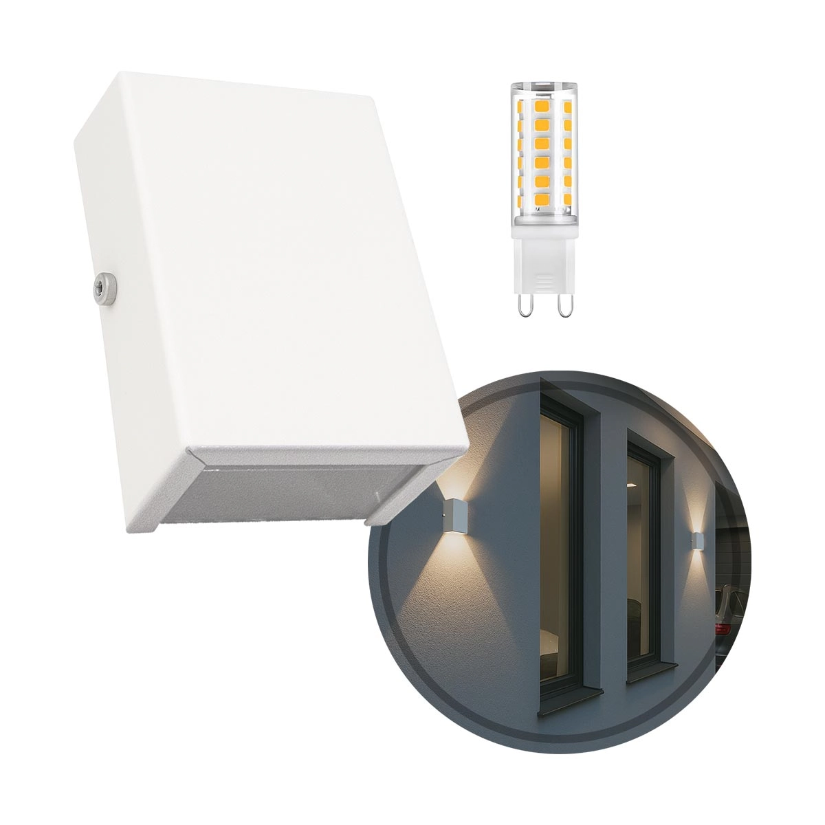 Arandela Slim 2 Focos Branca Externa + Led G9 Br. Frio St3144