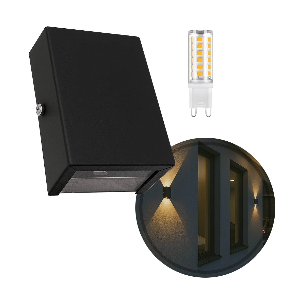 Arandela Slim 2 Focos Preta Externa + Led G9 Br. Frio St3144