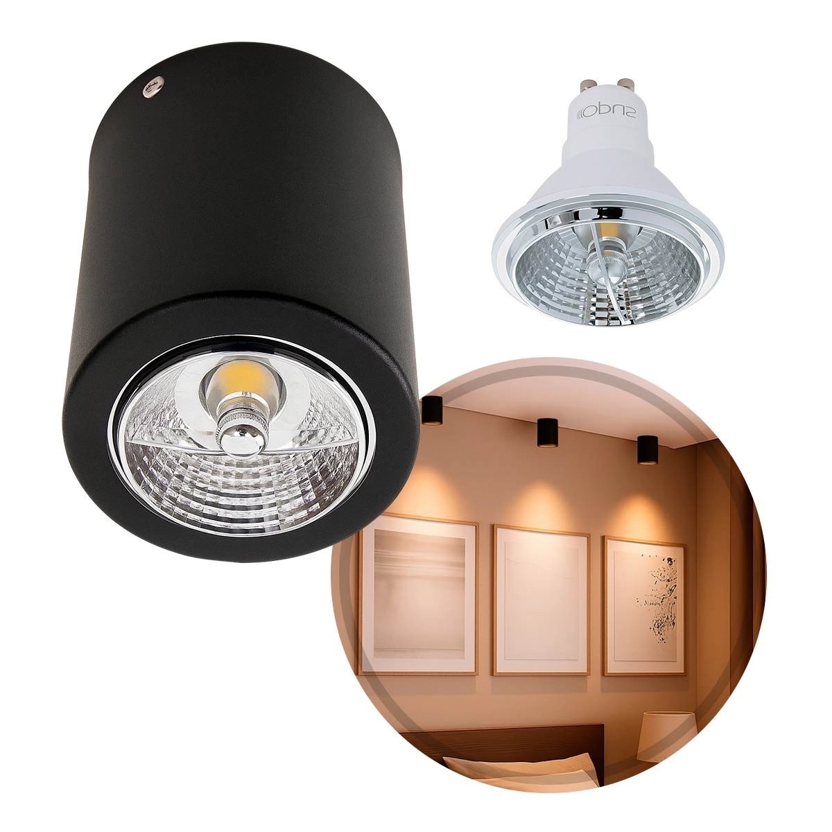 Plafon De Sobrepor Redondo Foco Fixo Preto + Led Ar70 Br. Quente St2951