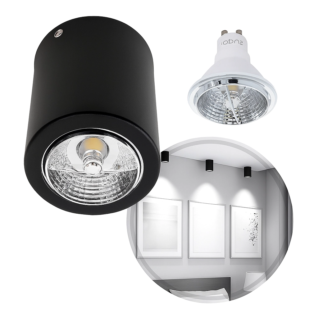 Plafon De Sobrepor Redondo Foco Fixo Preto + Led Ar70 Br. Frio St2951