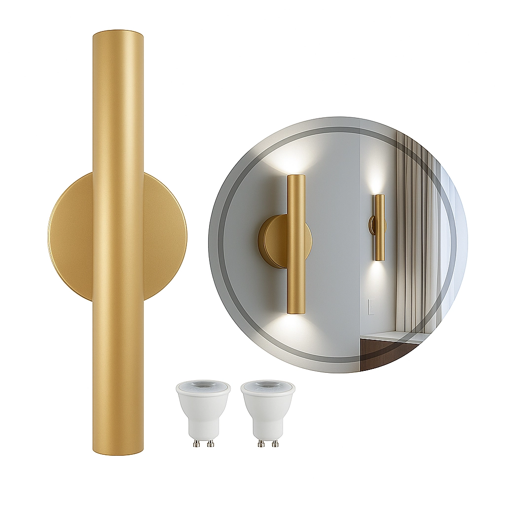 Arandela Tubo Cilindro Cyla Champanhe + 2 Leds Mr11 Branco Frio St2773