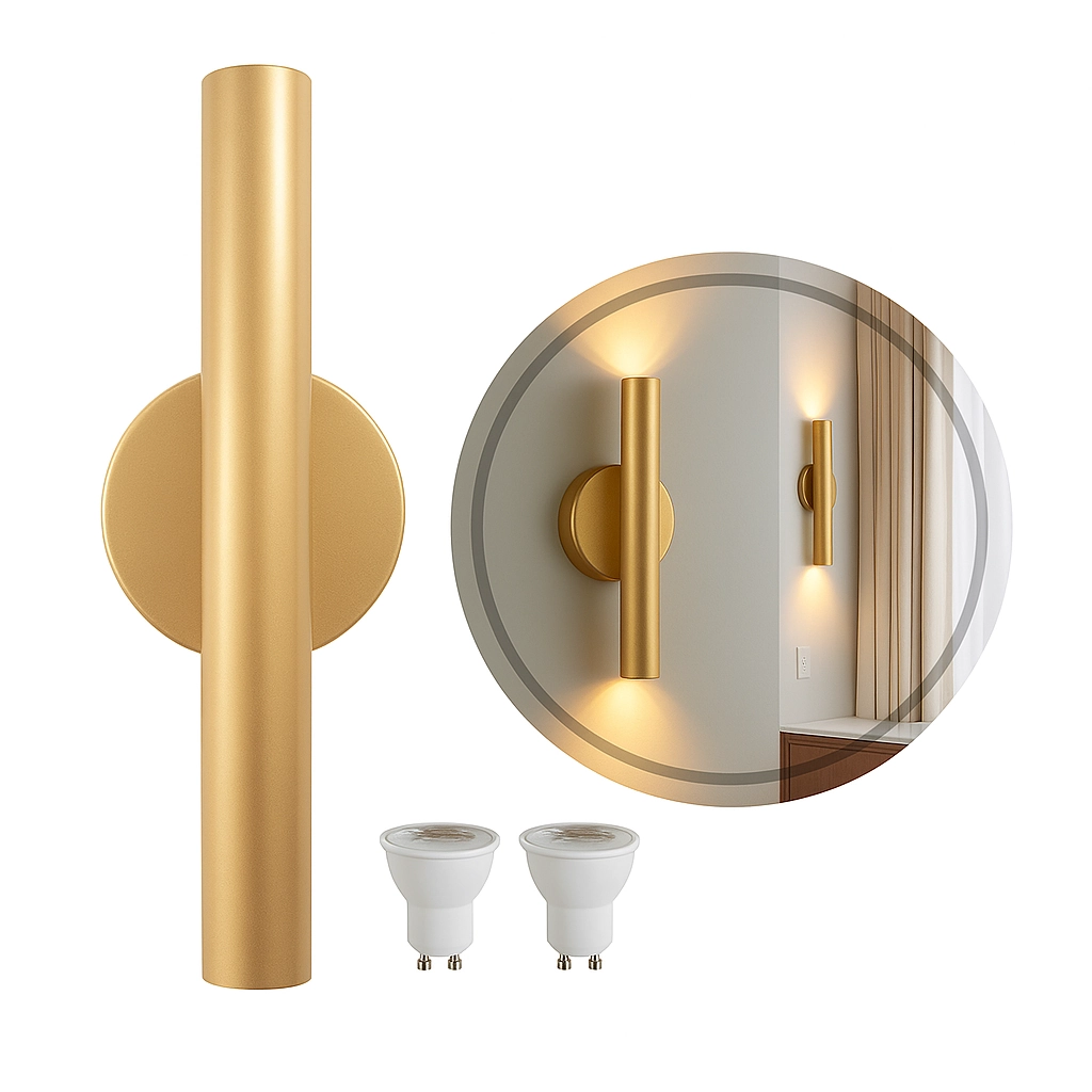 Arandela Tubo Cilindro Cyla Champanhe + 2 Leds Mr11 Branco Quente St2773