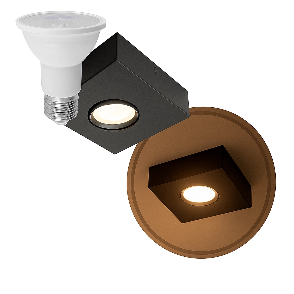 Spot Semi Embutido Fast Em Alumínio Preto + Led Par20 E27 Br. Quente St3239