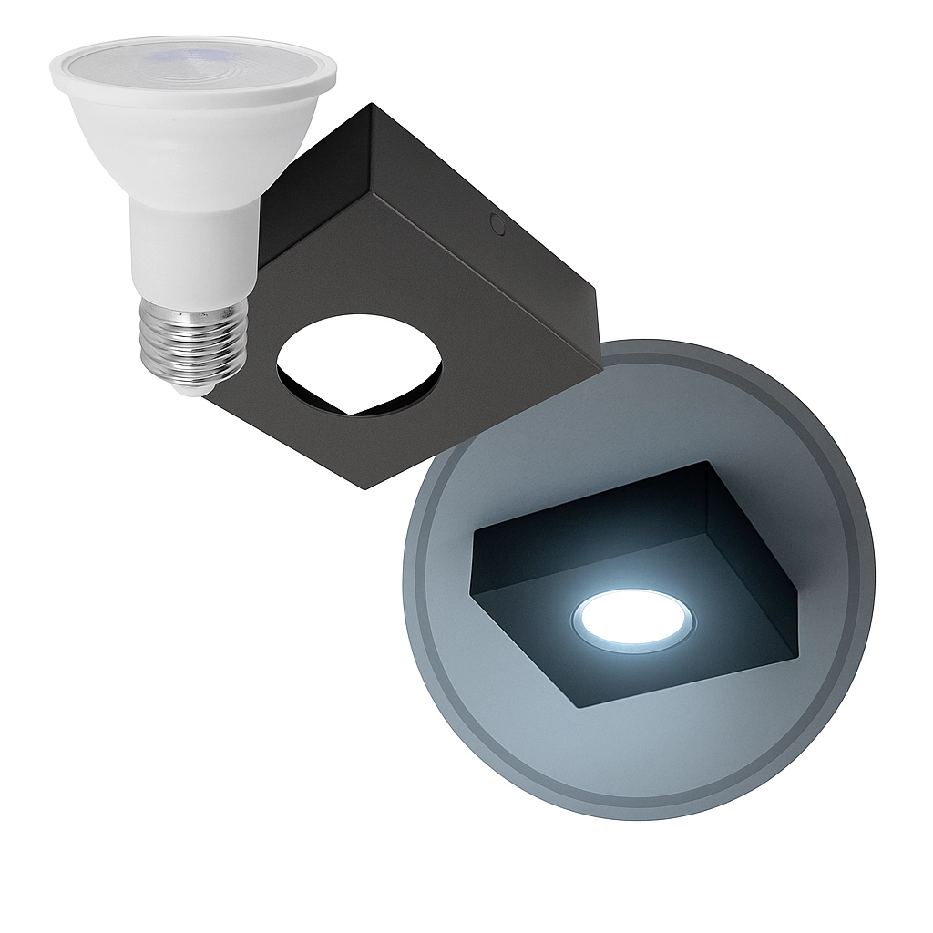Spot Semi Embutido Fast Em Alumínio Preto + Led Par20 E27 Br. Frio St3239